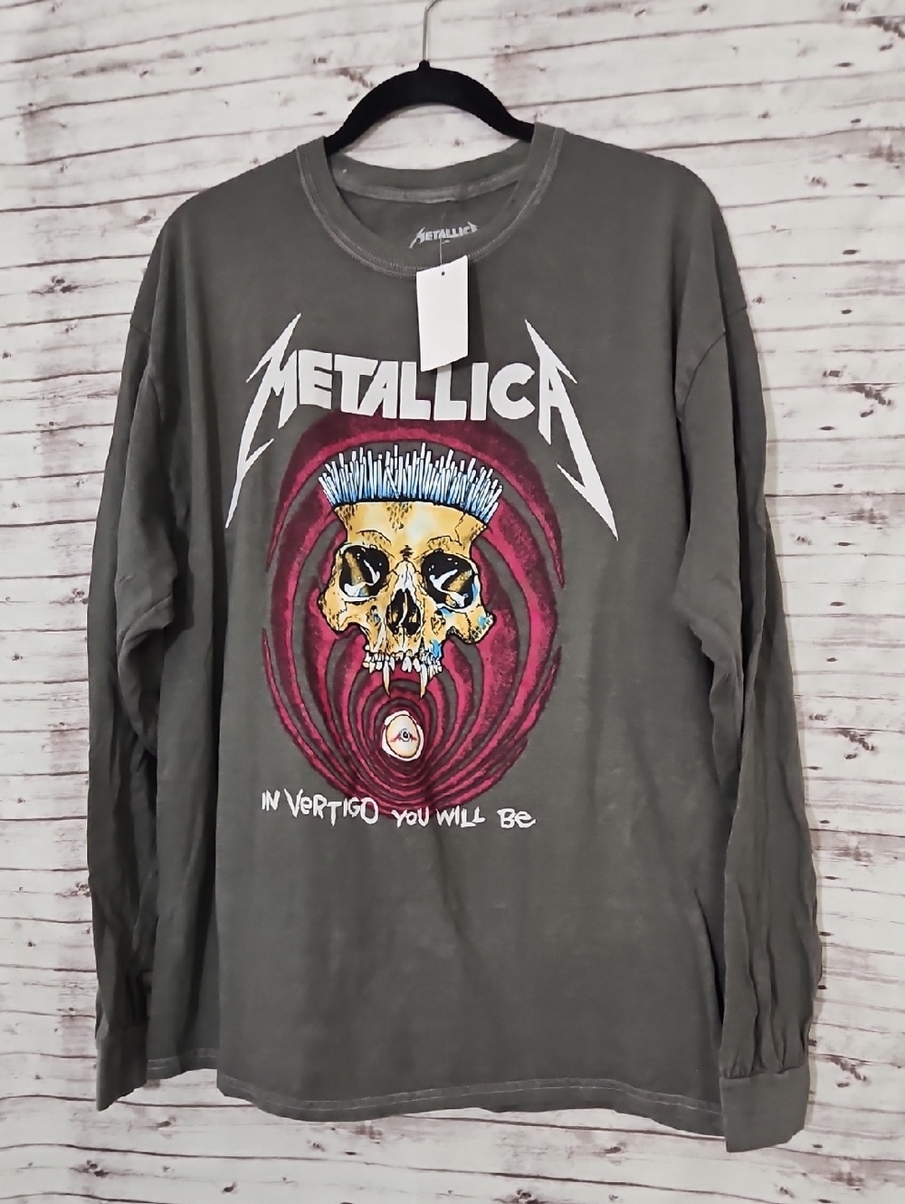 Metallica Long Sleeve Graphic Tee - Gray with Pink Skull Art